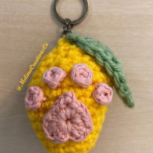 Custom crocheted mango keychain