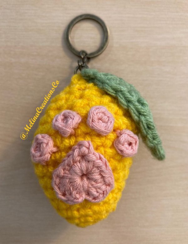 Custom crocheted mango keychain