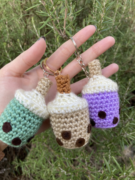 Boba tea crochet keychain